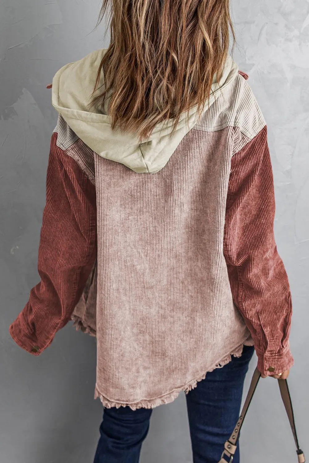 Brown Color Block Button Down Hooded Jacket