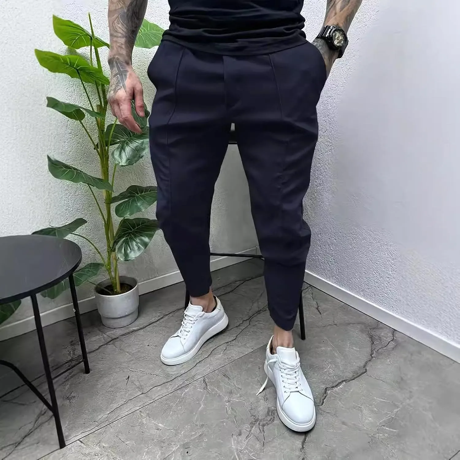 Cargo Pants for Men Outdoor Tactical Jogging Pants Slim Fit Sweatpants Elastic Waist Tapered Pants with Multi Pockets