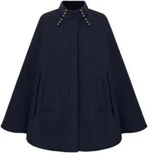 CHARTOU Women's Mock Neck Button Down Poncho Cape Woolen Pea Coat Cloak
