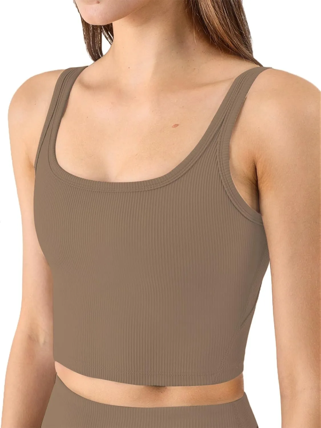 Chilylori Women's Seamless Sports Bra Workout Crop Top Ribbed Padded Longline Wirefree Medium Support Tank Tops Fitness
