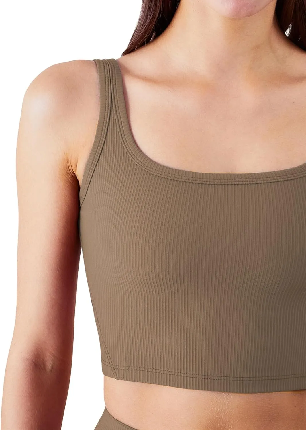 Chilylori Women's Seamless Sports Bra Workout Crop Top Ribbed Padded Longline Wirefree Medium Support Tank Tops Fitness