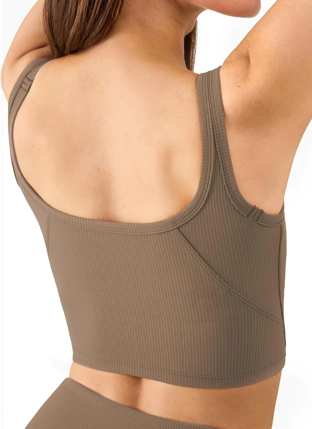 Chilylori Women's Seamless Sports Bra Workout Crop Top Ribbed Padded Longline Wirefree Medium Support Tank Tops Fitness
