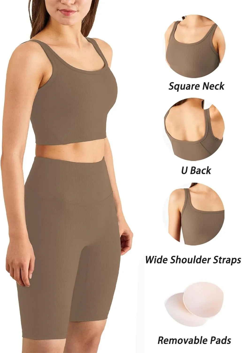 Chilylori Women's Seamless Sports Bra Workout Crop Top Ribbed Padded Longline Wirefree Medium Support Tank Tops Fitness
