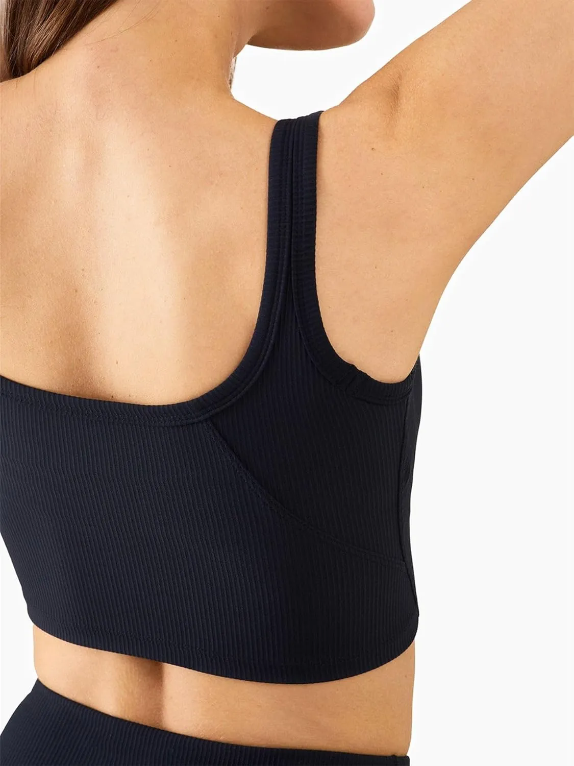 Chilylori Women's Seamless Sports Bra Workout Crop Top Ribbed Padded Longline Wirefree Medium Support Tank Tops Fitness