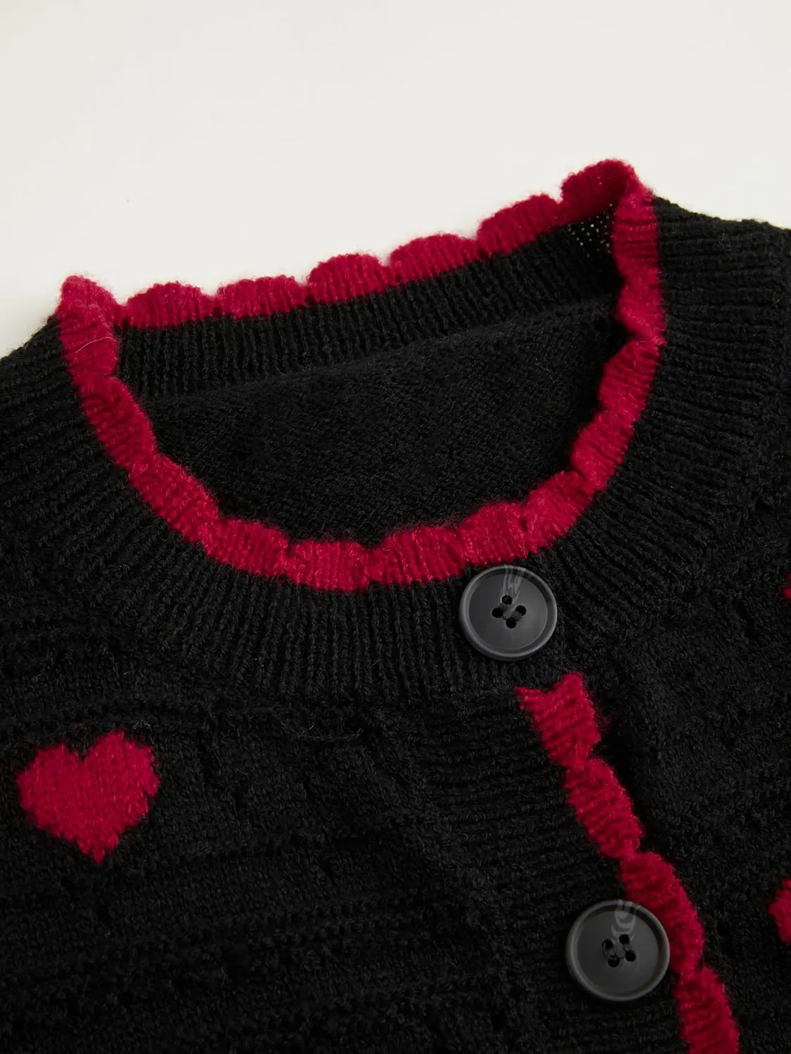 CIDER Women's Cardigan Crew Neck Heart Print Color Block Button Down Crop Top Long Sleeve Cute Cardigan
