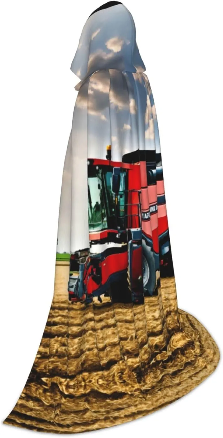 Company Farm Tractor print Hooded Renaissance Cape for Women Men,Adult Medieval Cloak,Viking Cloak Wizard Hooded Robe