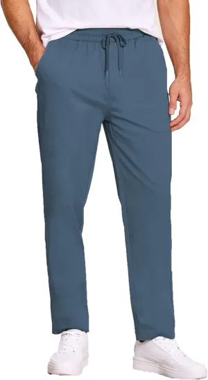 COOFANDY Men's Casual Cotton Pants Regular Fit Elastic Waist Drawstring Twill Pants Straight Leg Chino Pants