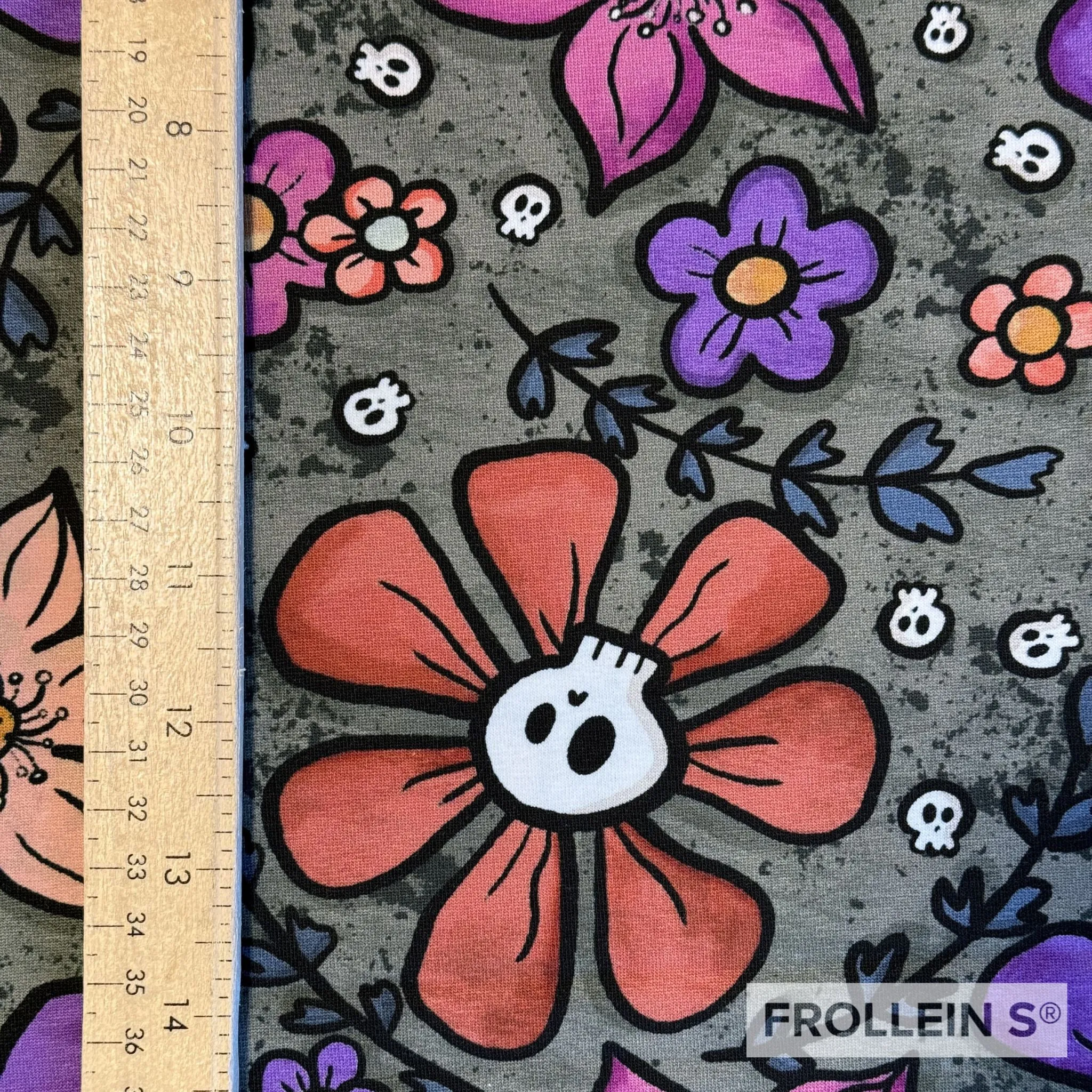 Cotton Jersey Knit Fabric - Skull Flowers