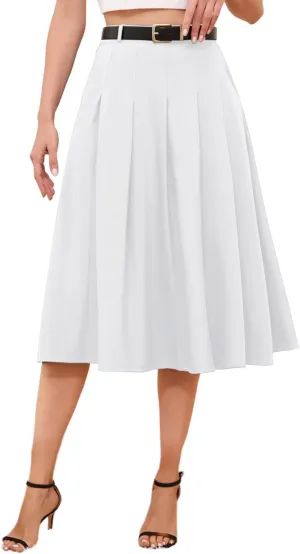 Cromoncent Girls Womens High Waist Pleated Long Skirt with Pockets