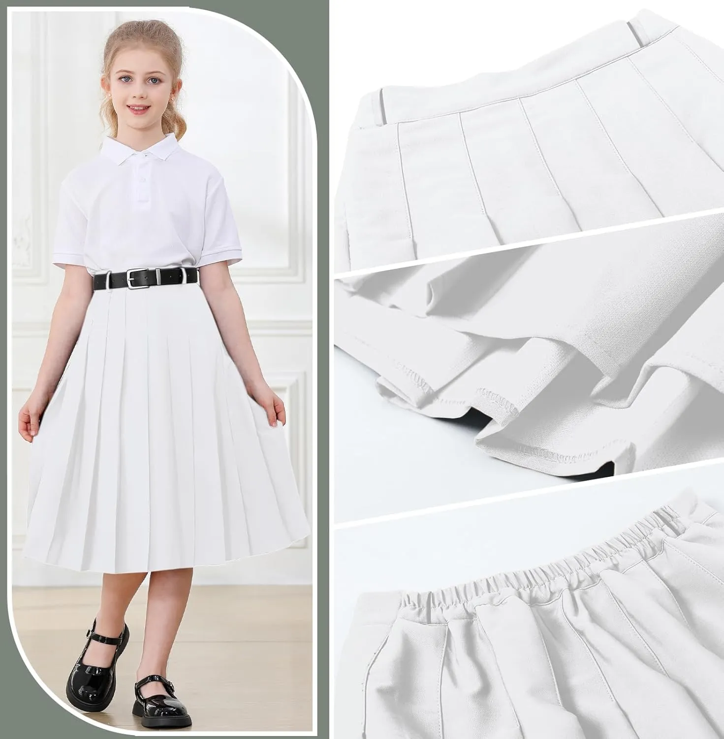 Cromoncent Girls Womens High Waist Pleated Long Skirt with Pockets