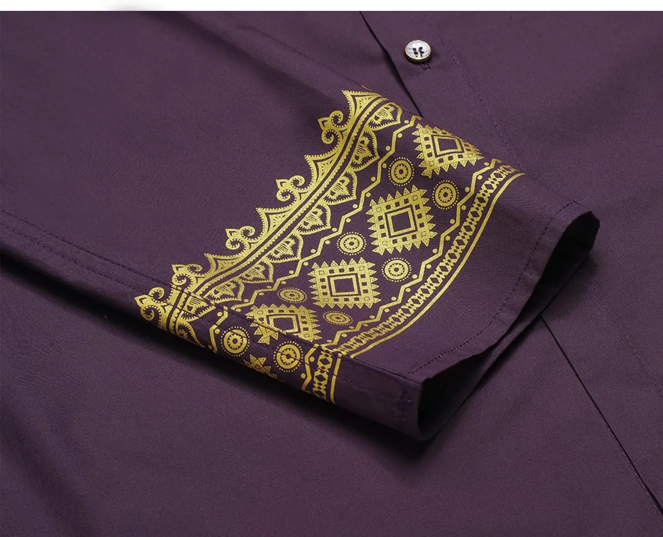 Daupanzees Men's African 2 Piece Set Luxury Traditional Suit Stamp Print Dashiki Button Down Shirt and Pants Outfit