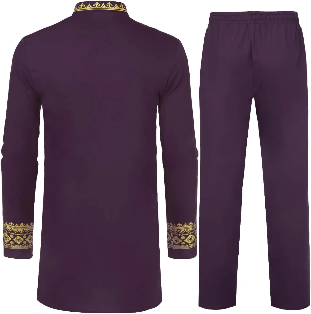 Daupanzees Men's African 2 Piece Set Luxury Traditional Suit Stamp Print Dashiki Button Down Shirt and Pants Outfit