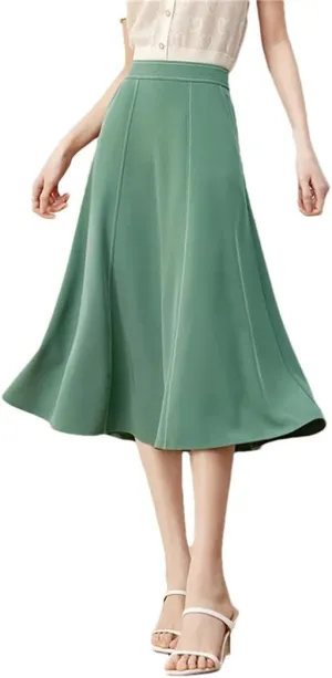 DBFBDTU Skirts for Women A-Line Midi Skirt Office Ladies Pleated Solid Skirts for Woman Clothing