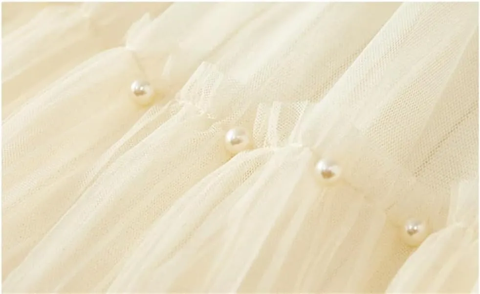 DBFBDTU Women Skirts High Waist A-Line Mesh Women's Skirt Elastic Waist Beading Pleated Midi Skirts for Woman