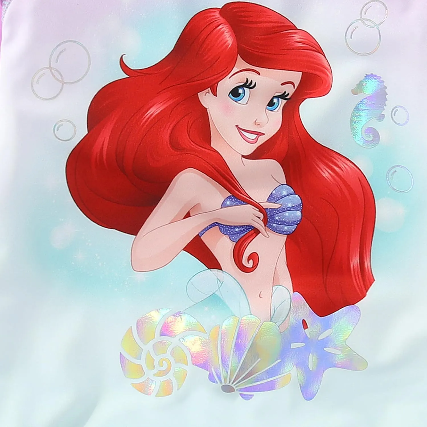 Disney The Little Mermaid Girls UPF 50  One Piece Long Sleeve Rash Guard Bathing Suit for Toddler and Big Kids