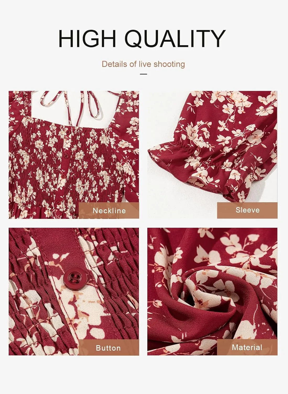 Dokotoo Womens Casual Summer Dresses Short Sleeve Square Neck Smocked Boho Floral Sundress Flowy A-Line Mini Dress
