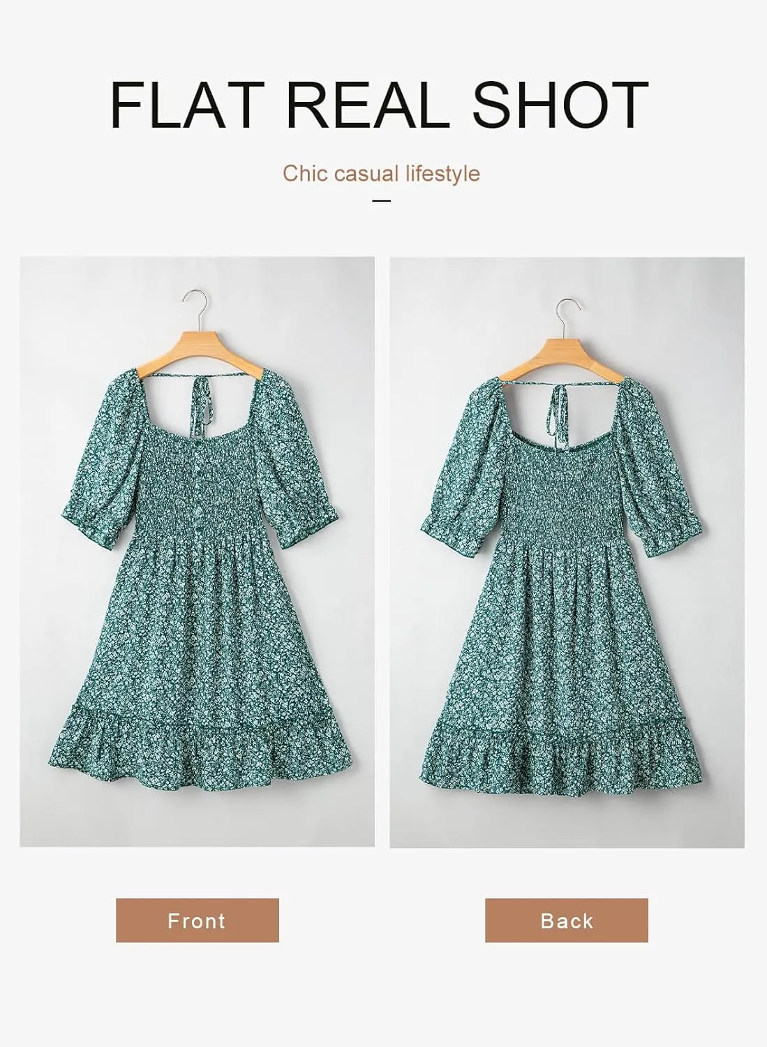 Dokotoo Womens Casual Summer Dresses Short Sleeve Square Neck Smocked Boho Floral Sundress Flowy A-Line Mini Dress