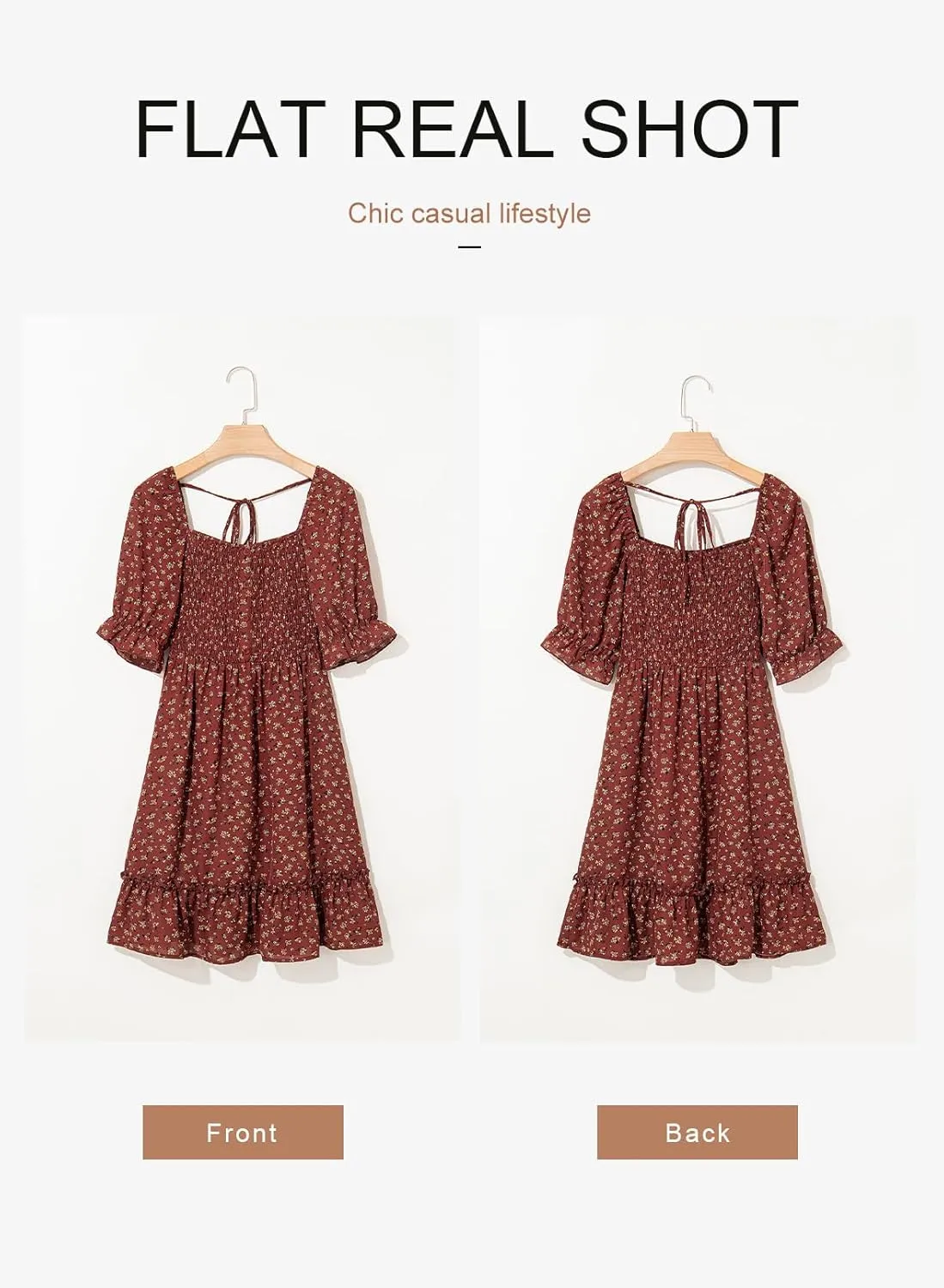 Dokotoo Womens Casual Summer Dresses Short Sleeve Square Neck Smocked Boho Floral Sundress Flowy A-Line Mini Dress