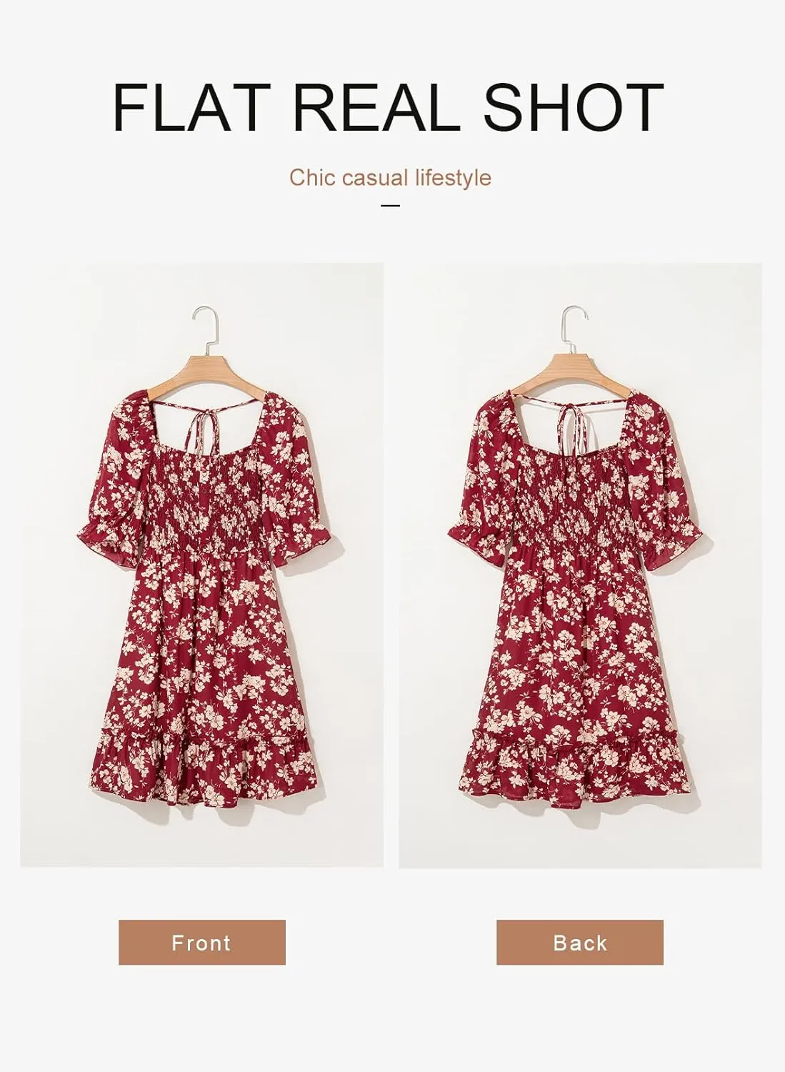 Dokotoo Womens Casual Summer Dresses Short Sleeve Square Neck Smocked Boho Floral Sundress Flowy A-Line Mini Dress