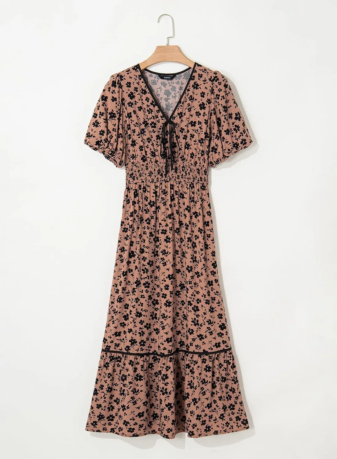 Dokotoo Womens Dresses V Neck Empire Waist Dress Summer Spring Short Sleeve Elegant Flowy Long Floral Maxi Dress
