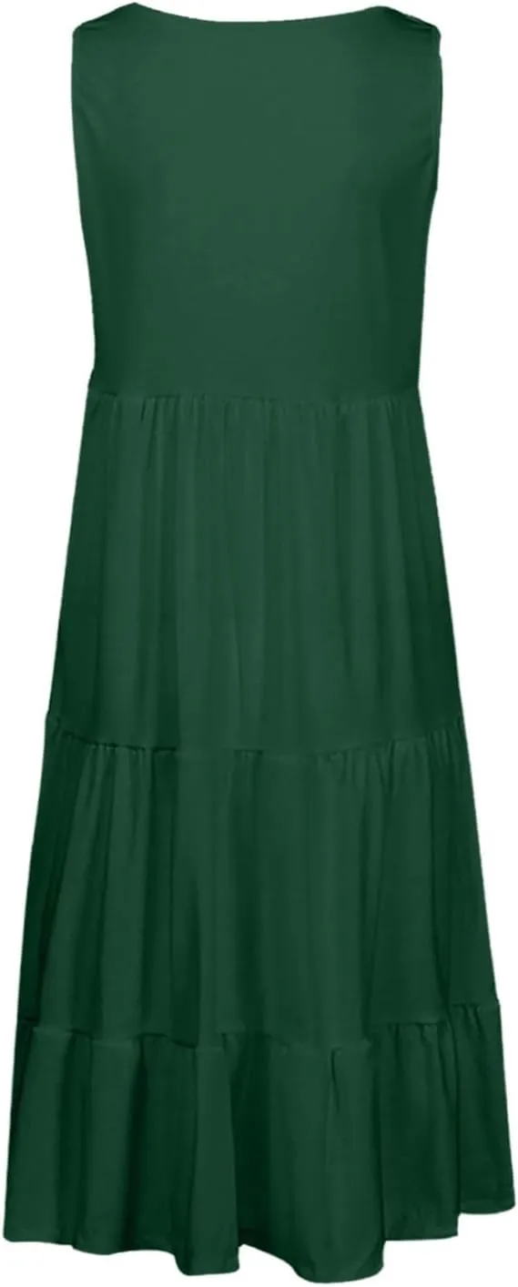 Dresses for Women Sleeveless Tank Dress Summer Loose Sundress Plus Size Casual Dresses Crew Neck Knee Length Dresses
