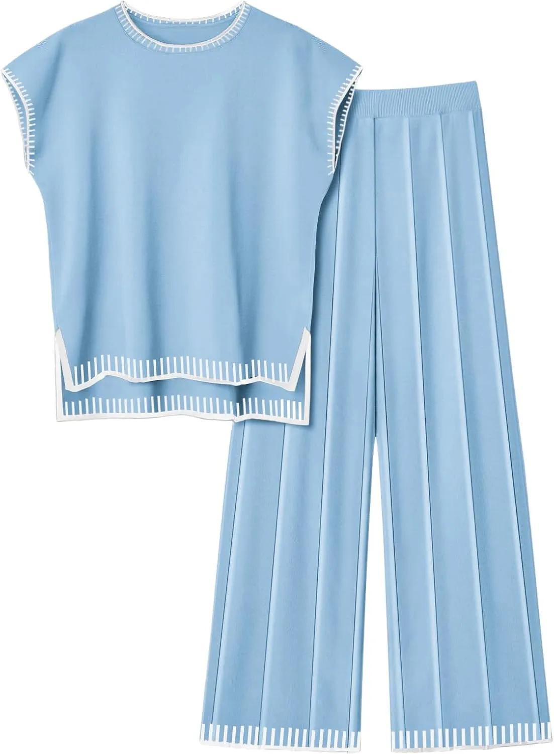 Ekouaer Womens Matching Sets Knit Sweater Sets 2 Pieces Outfits Pullover Tops Wide Legs Pants Lounge Set