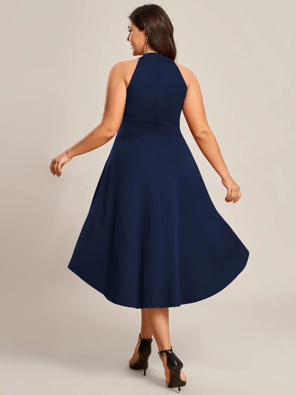 Ever-Pretty Women's A-Line Halter High Low Plus Size Cocktail Dresses for Curvy Women Summer Casual Sleeveless Sundress