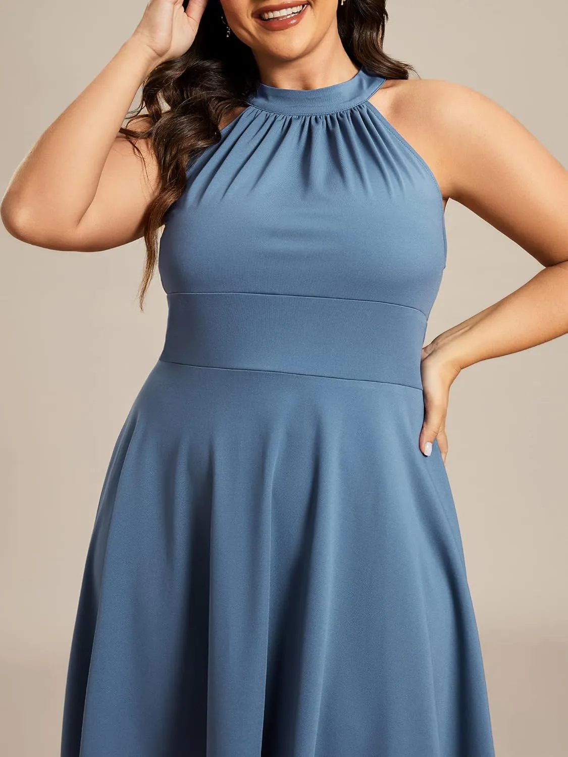 Ever-Pretty Women's A-Line Halter High Low Plus Size Cocktail Dresses for Curvy Women Summer Casual Sleeveless Sundress