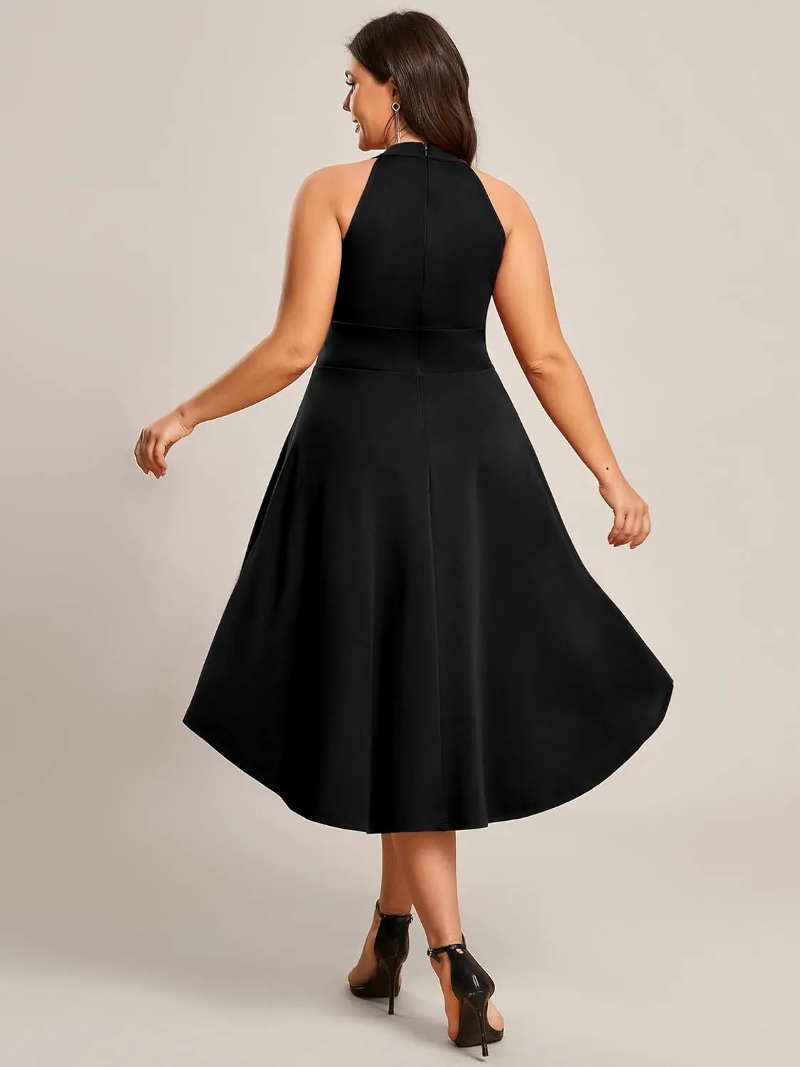 Ever-Pretty Women's A-Line Halter High Low Plus Size Cocktail Dresses for Curvy Women Summer Casual Sleeveless Sundress