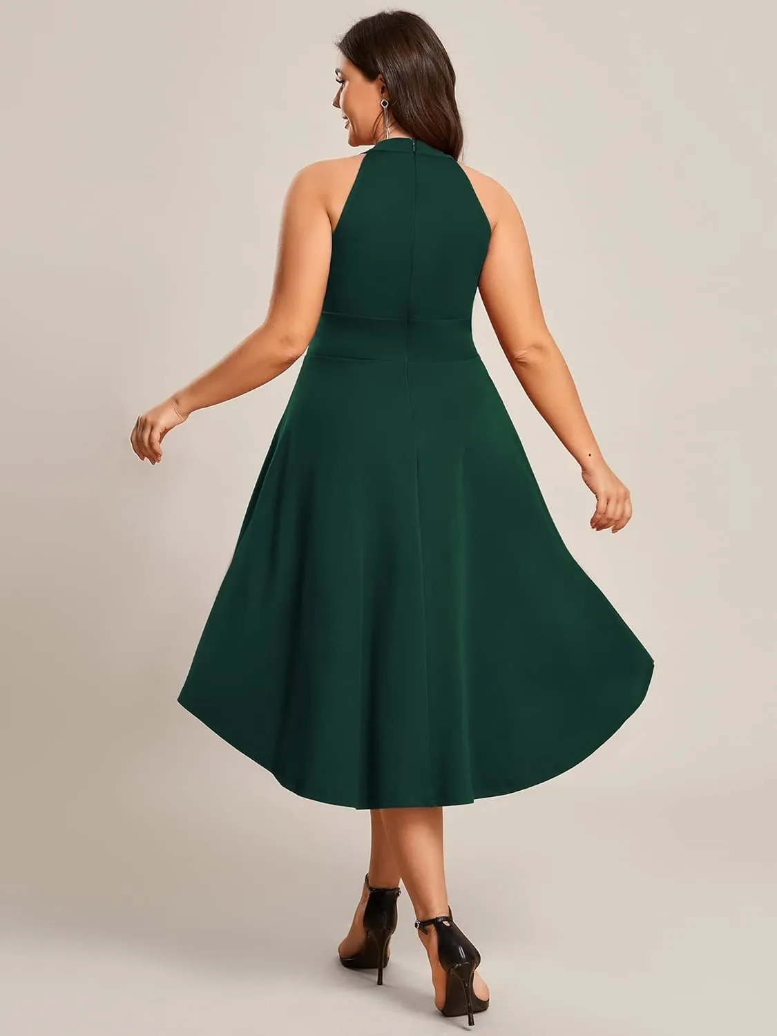 Ever-Pretty Women's A-Line Halter High Low Plus Size Cocktail Dresses for Curvy Women Summer Casual Sleeveless Sundress
