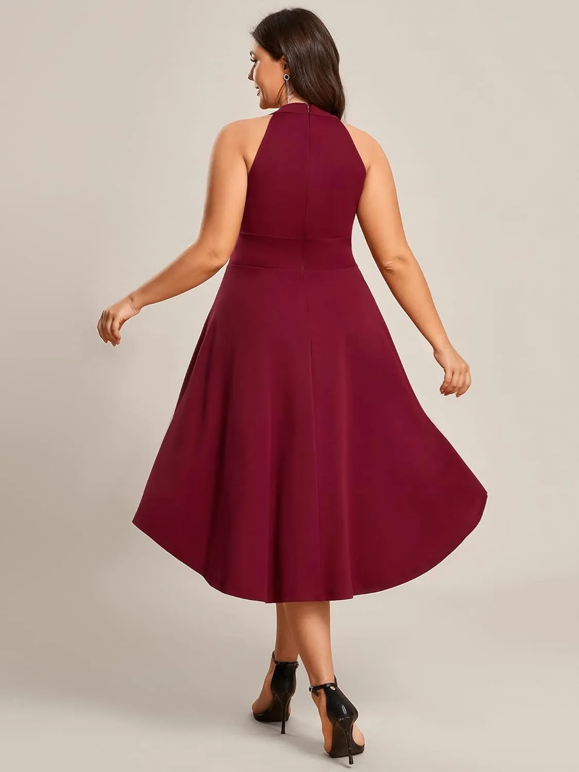 Ever-Pretty Women's A-Line Halter High Low Plus Size Cocktail Dresses for Curvy Women Summer Casual Sleeveless Sundress