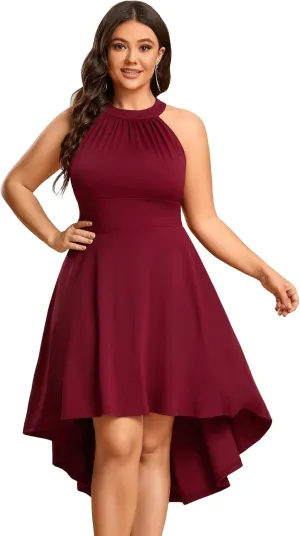 Ever-Pretty Women's A-Line Halter High Low Plus Size Cocktail Dresses for Curvy Women Summer Casual Sleeveless Sundress