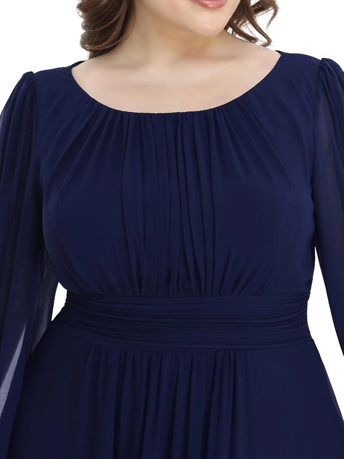 Ever-Pretty Women's Round Neck Long Lantern Sleeves Elastic Band Chiffon Plus Size Formal Gown Bridesmaid Dresses 0106B-DA