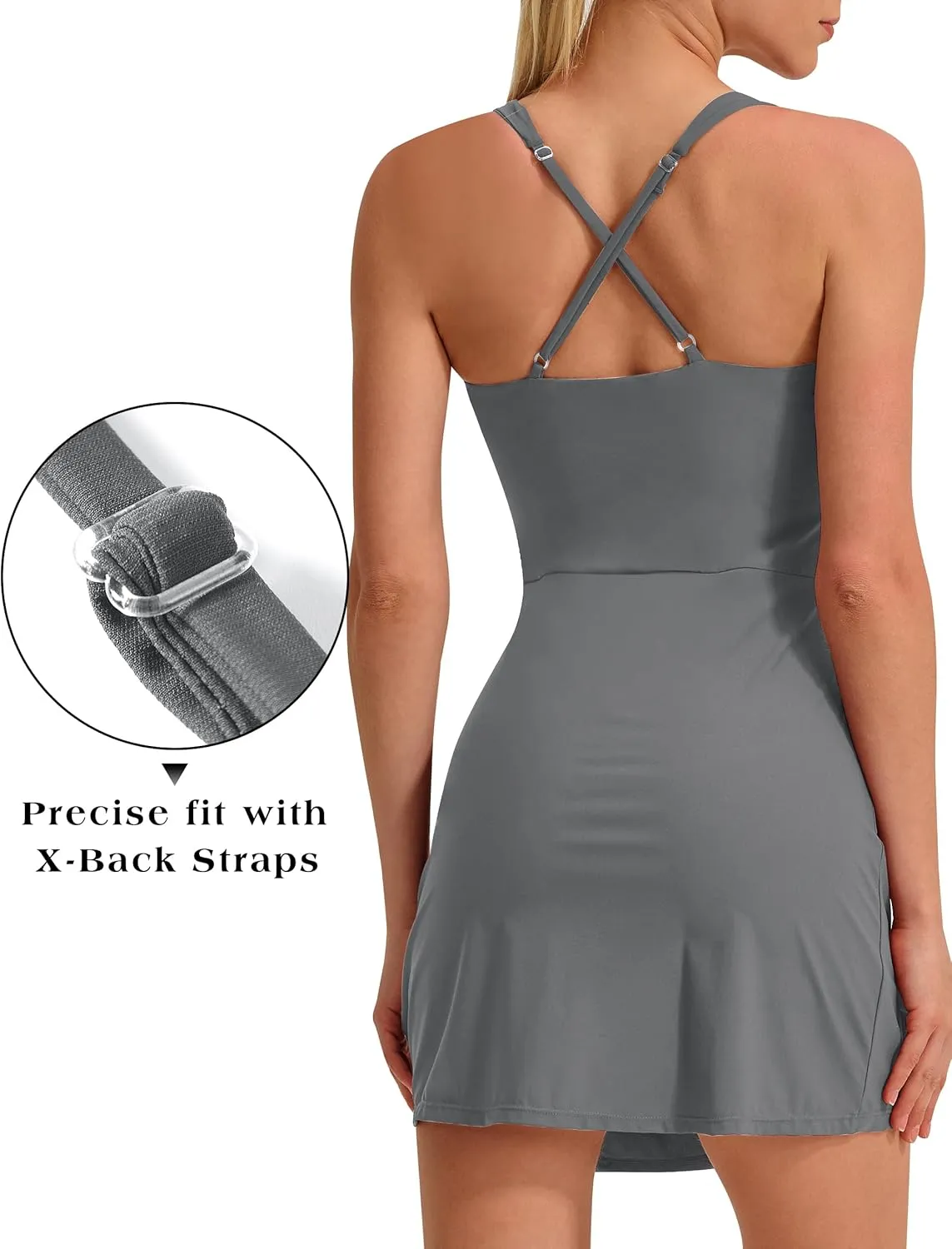 EZRUN Womens Square Neck Tennis Dress Built in Shorts and Bra Athletic Golf Dress with Pockets for Summer