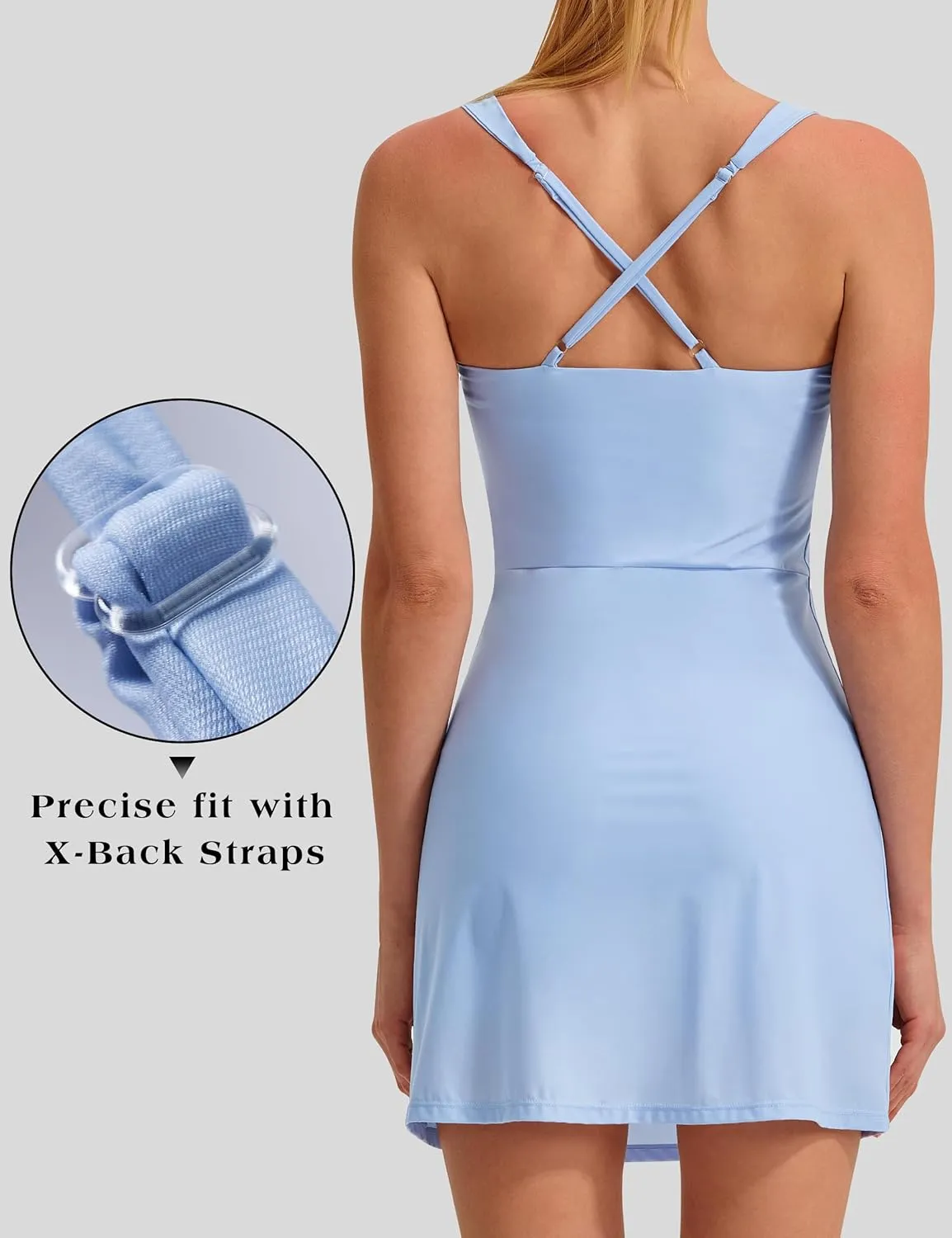 EZRUN Womens Square Neck Tennis Dress Built in Shorts and Bra Athletic Golf Dress with Pockets for Summer