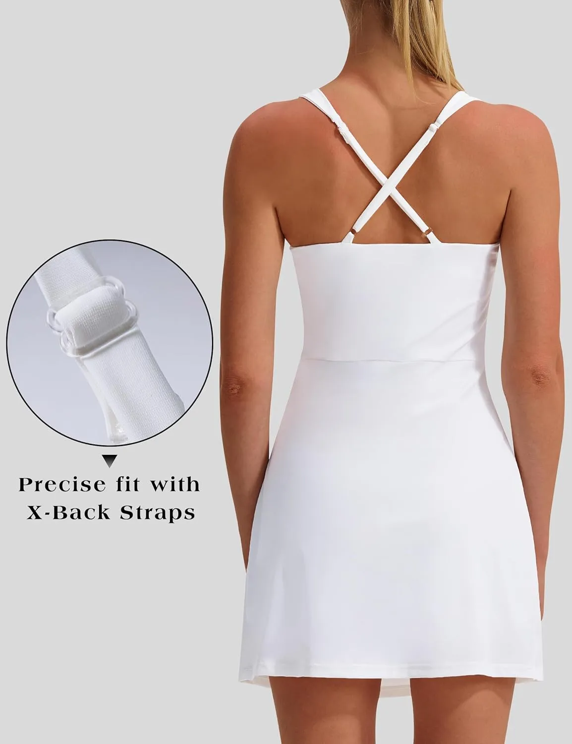 EZRUN Womens Square Neck Tennis Dress Built in Shorts and Bra Athletic Golf Dress with Pockets for Summer