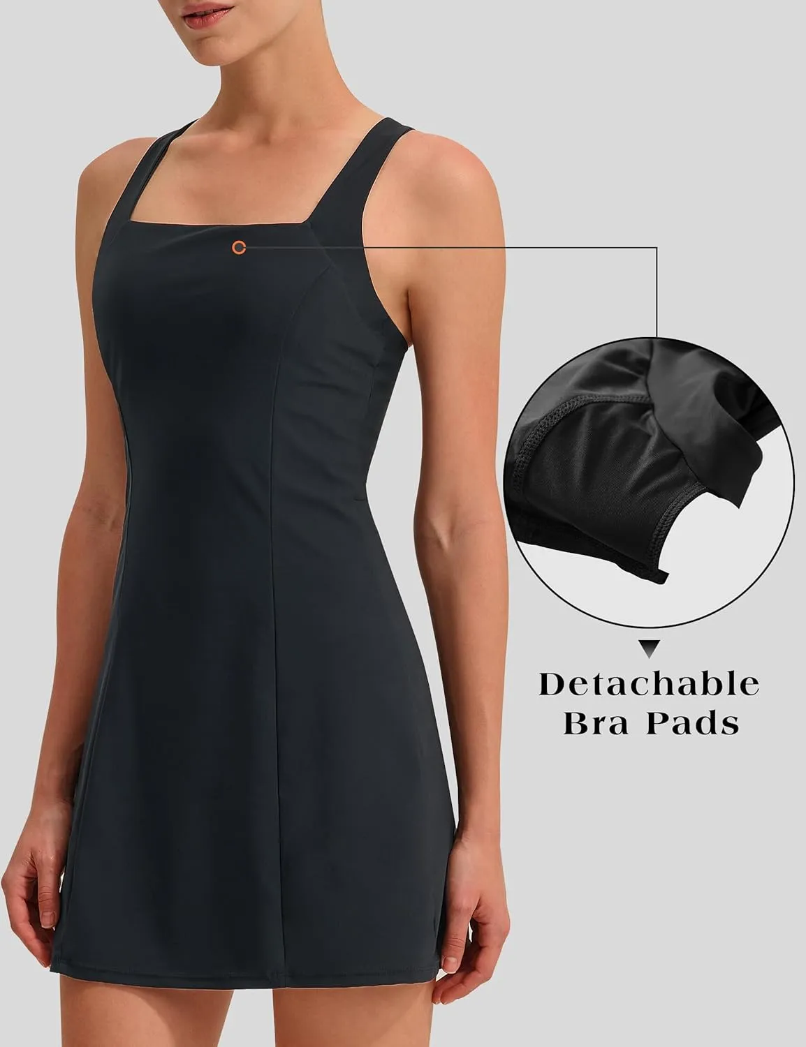 EZRUN Womens Square Neck Tennis Dress Built in Shorts and Bra Athletic Golf Dress with Pockets for Summer