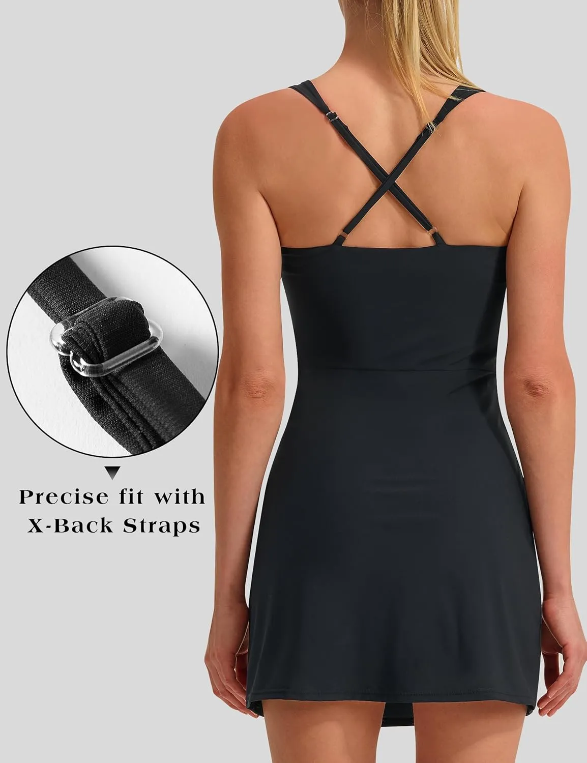 EZRUN Womens Square Neck Tennis Dress Built in Shorts and Bra Athletic Golf Dress with Pockets for Summer