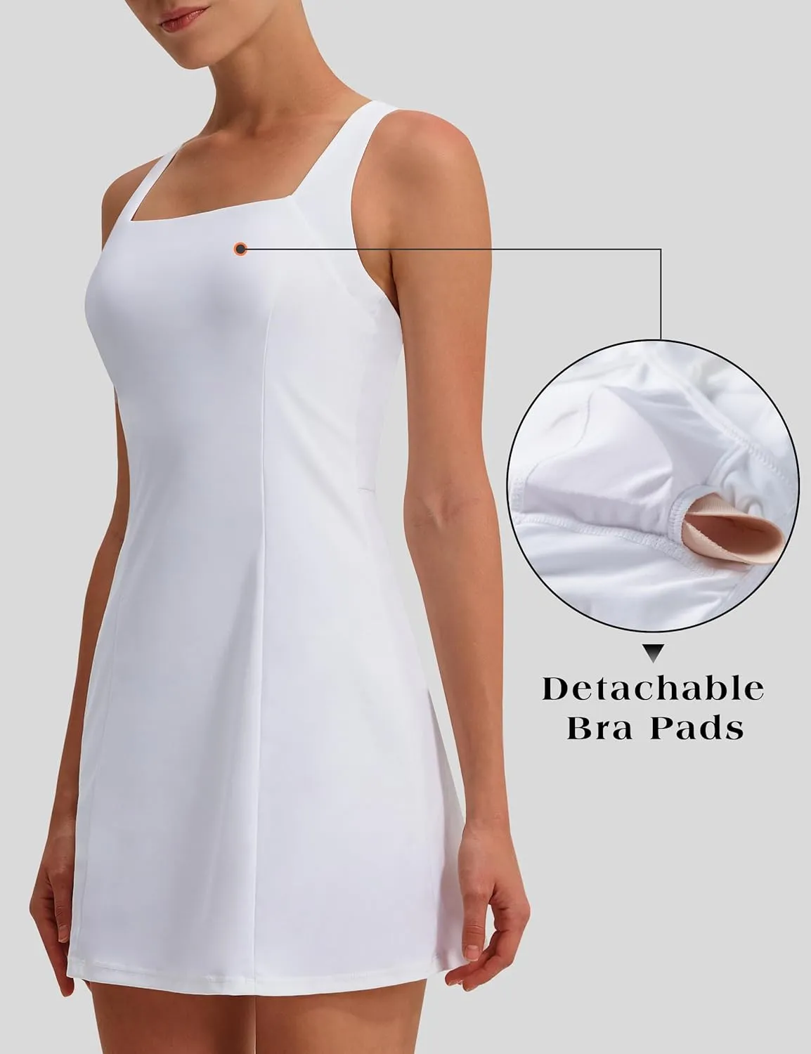 EZRUN Womens Square Neck Tennis Dress Built in Shorts and Bra Athletic Golf Dress with Pockets for Summer