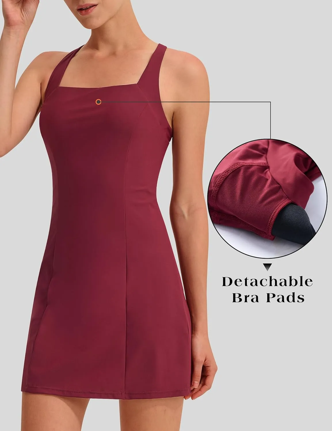 EZRUN Womens Square Neck Tennis Dress Built in Shorts and Bra Athletic Golf Dress with Pockets for Summer
