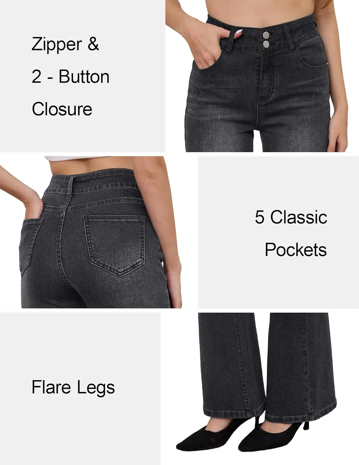FABRACK Women's Flare Jeans Mid-Rise Stretchy Bootcut Bell Bottom Jeans Curvy Denim Pants