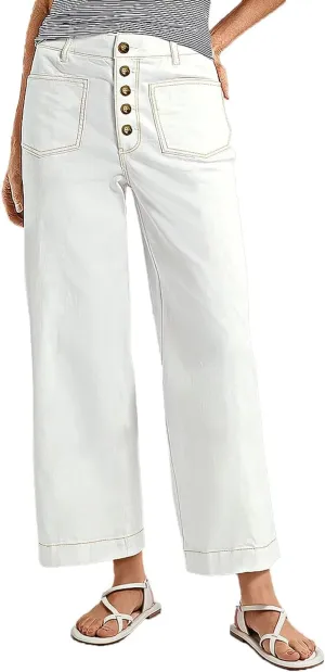 Flamingals High Waisted Wide Leg Cropped Jeans for Women Stretchy Button Fly Baggy Jeans Trendy with Patch Pockets