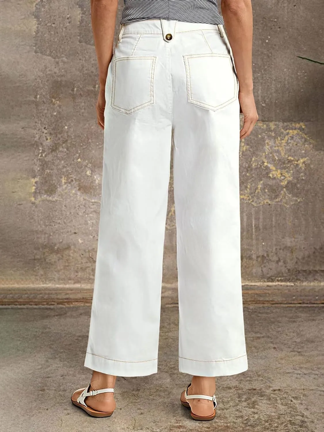 Flamingals High Waisted Wide Leg Cropped Jeans for Women Stretchy Button Fly Baggy Jeans Trendy with Patch Pockets