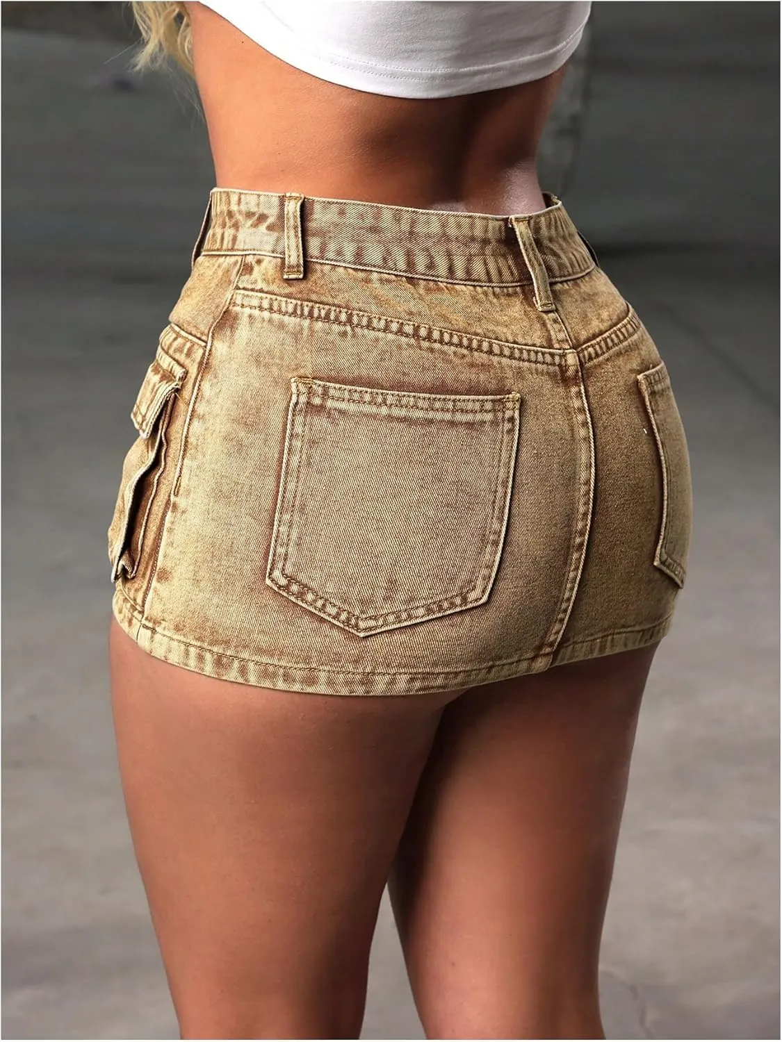 Floerns Women's High Waisted Cargo Denim Skirt Bodycon Mini Jean Skirts with Pocket