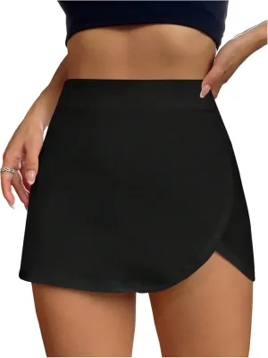 Floerns Women's High Waisted Slit Wrap Skort Zip Up Tummy Control Casual Skirt Shorts