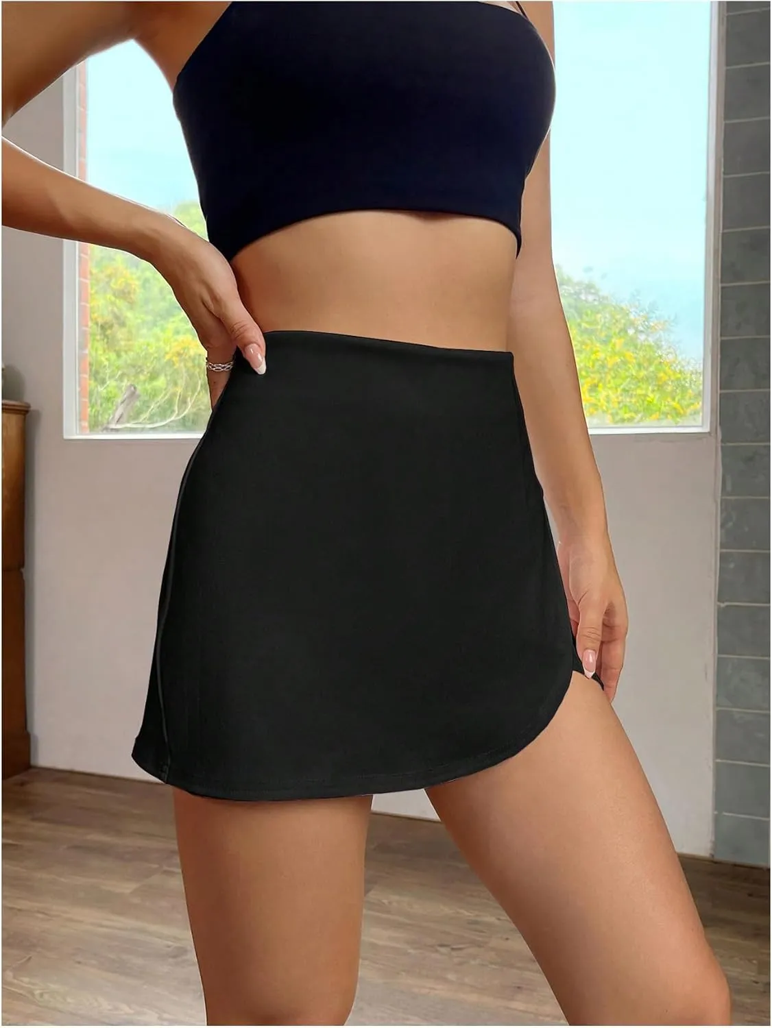 Floerns Women's High Waisted Slit Wrap Skort Zip Up Tummy Control Casual Skirt Shorts