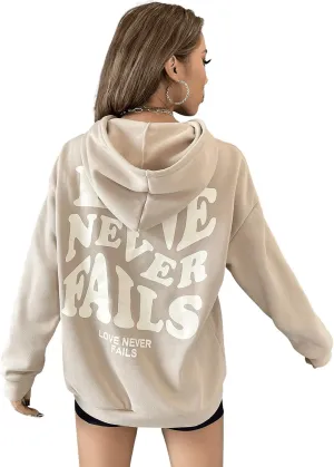 Floerns Women's Letter Graphic Print Long Sleeve Drawstring Hoodie Sweatshirt