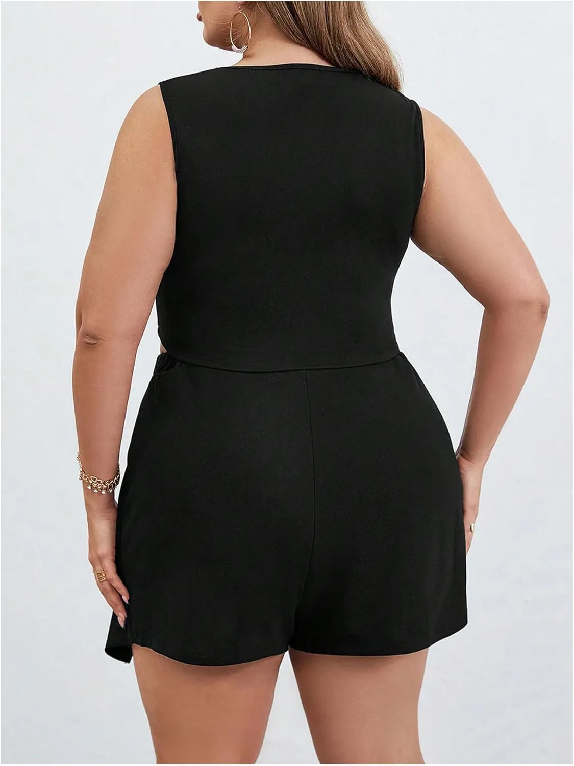 Floerns Women's Plus Size 2 Piece Outfit Crew Neck Crop Tank Top and Slit Skort Set
