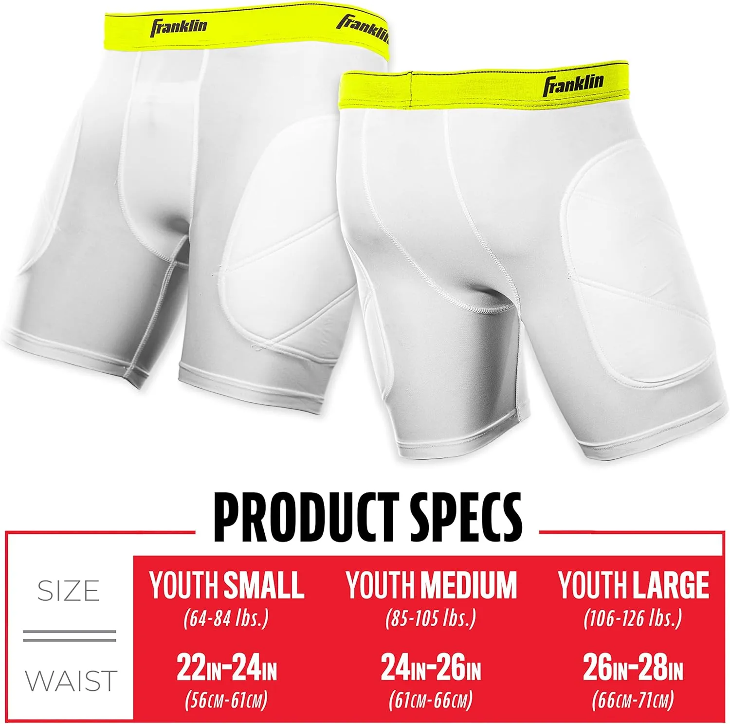 Franklin Sports Youth Compression Sliding Shorts - Kids Compression Underwear with Cup Pocket - Padded Baseball Sliding Short