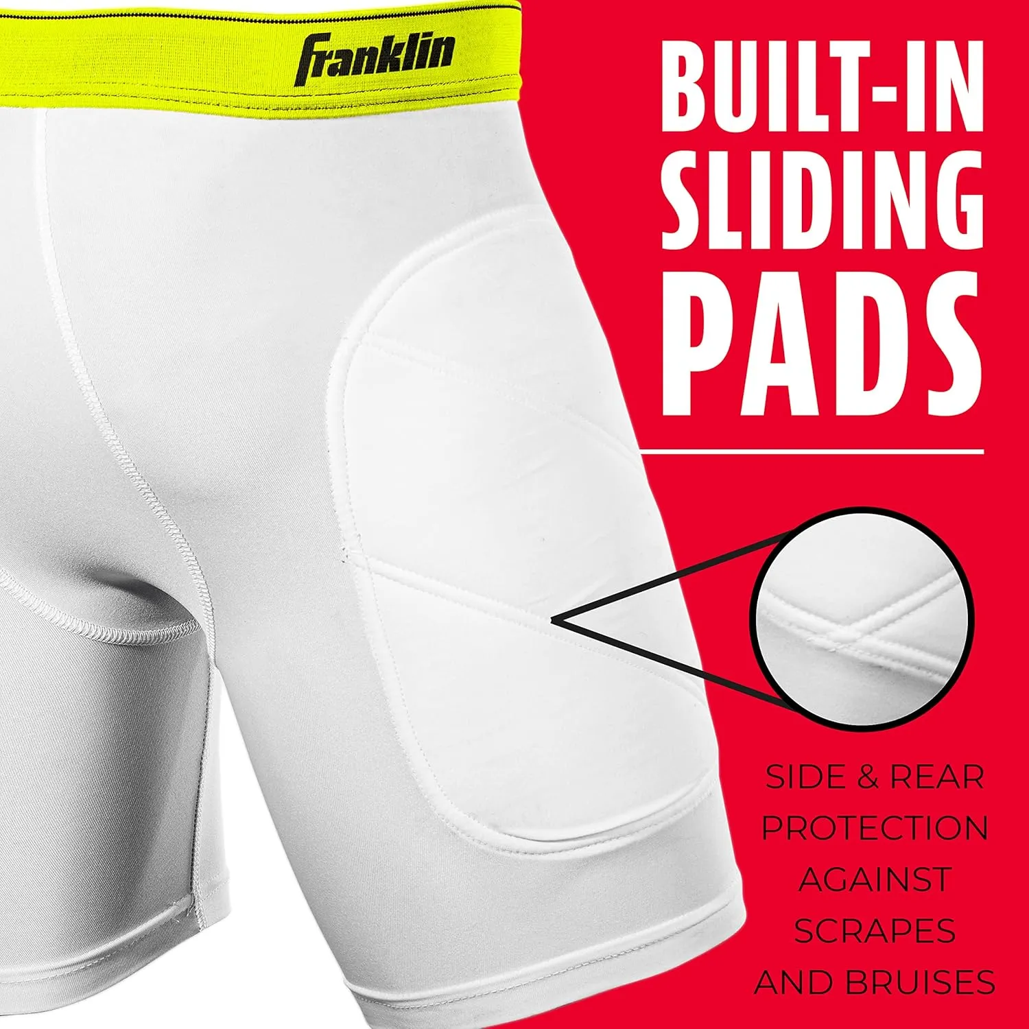 Franklin Sports Youth Compression Sliding Shorts - Kids Compression Underwear with Cup Pocket - Padded Baseball Sliding Short